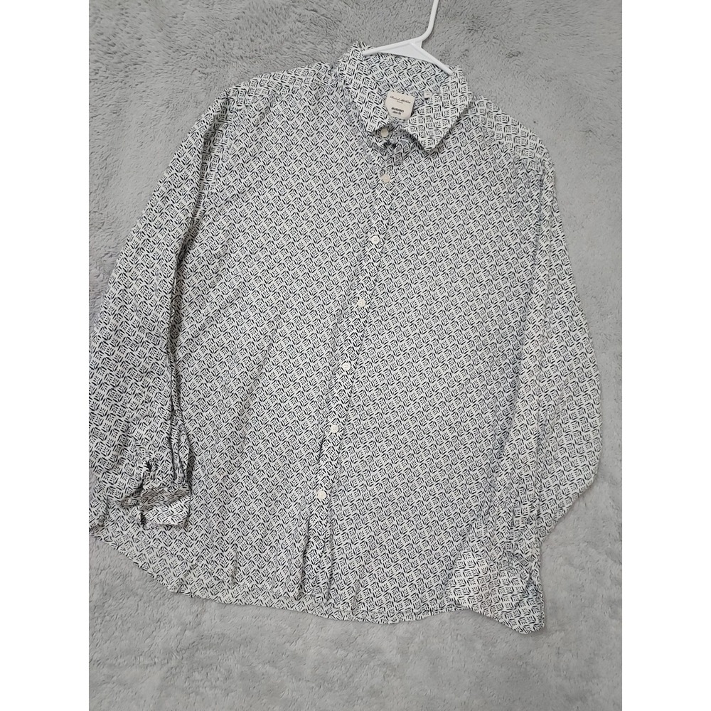 Murano Shirt Men XL Baird McNutt Linen Slim Fit Geometric White Black White Prep
